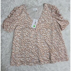 Adrienne Vittadini Top Women's Large L Dots‎ Confetti Short Sleeve Blouse V Neck